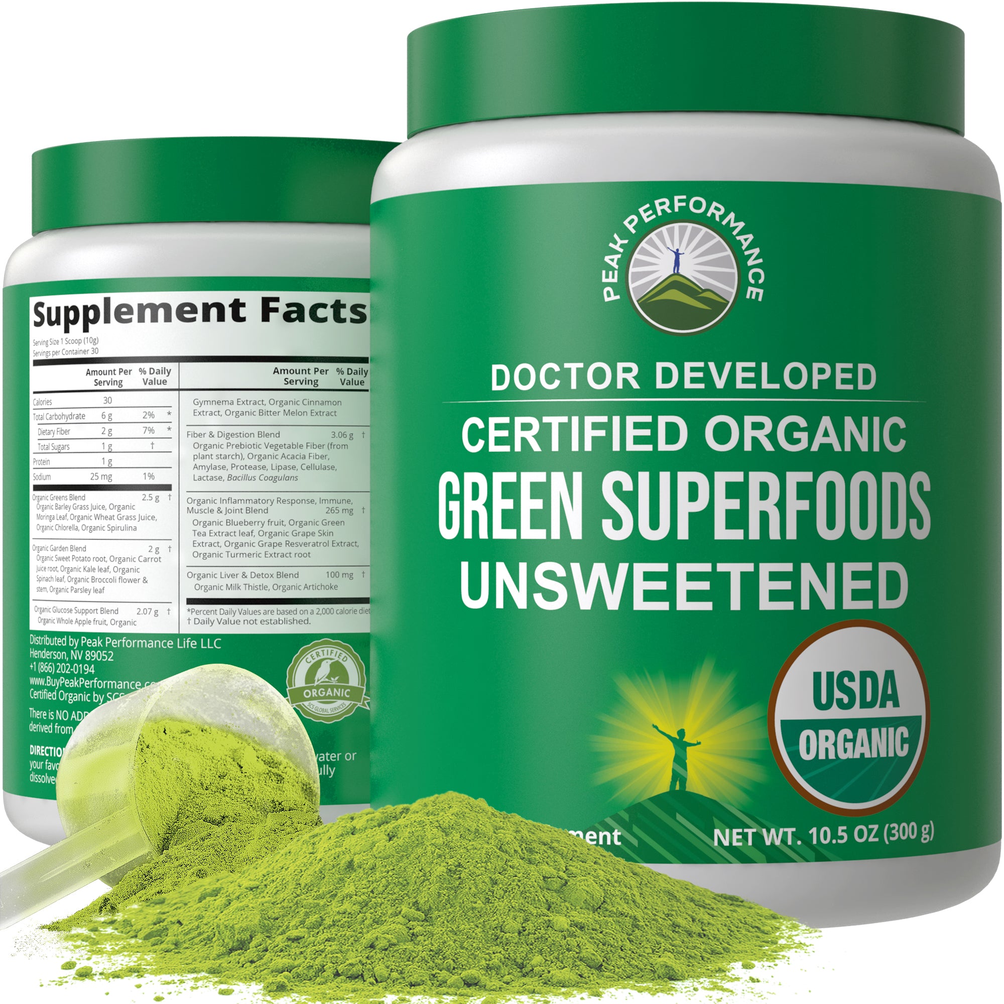 Peak Performance Organic Greens Superfood Powder. Best Tasting Super Greens Powder with 25+ Organic Ingredients for Max Energy and Athletic Performance. Vegan Keto Green Juice Daily Drink