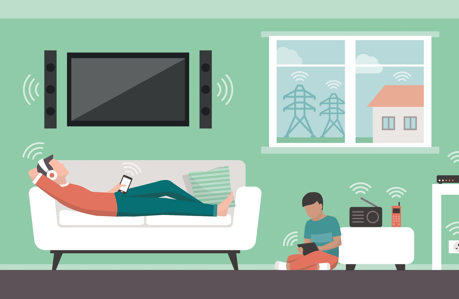 Man and Son Hanging Out In The Living Room