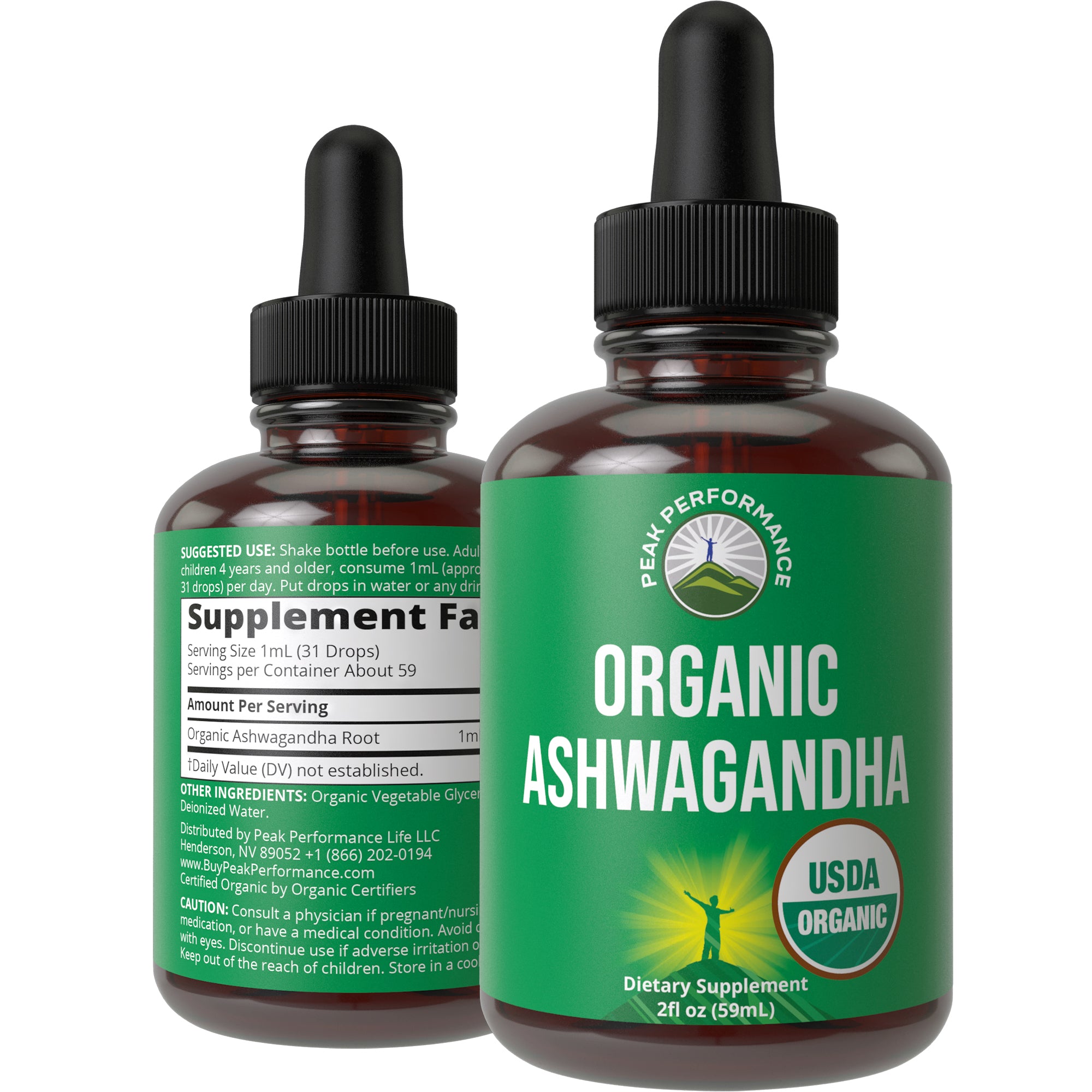 Ashwagandha Liquid Drops. USDA Organic Vegan Supplement. Extra Strength Ashwagandha Root Extract for Women, Men, Kids. with Adaptogens. Zero Sugar, Organic, Gluten Free Tincture Supplements.
