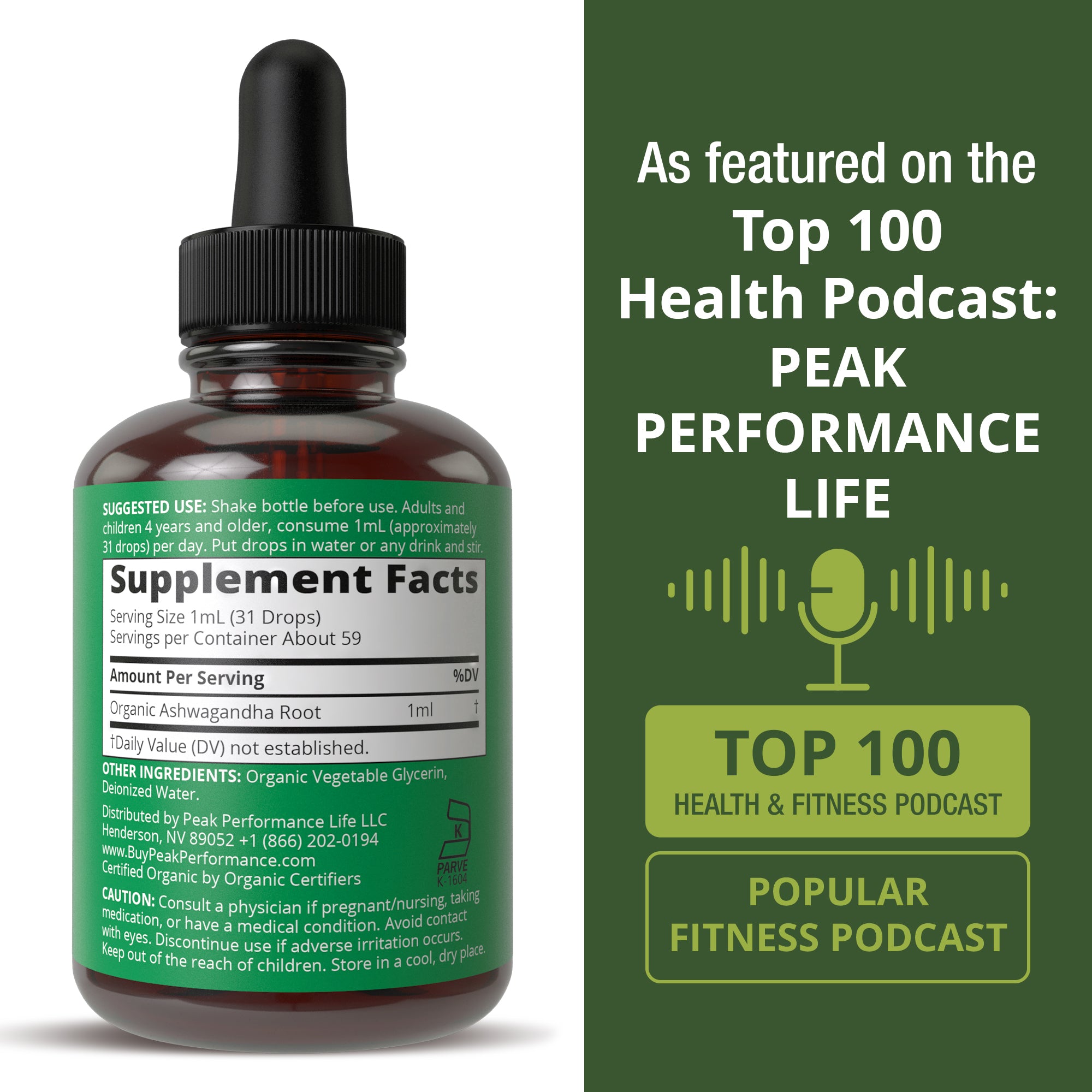 Ashwagandha Liquid Drops. USDA Organic Vegan Supplement. Extra Strength Ashwagandha Root Extract for Women, Men, Kids. with Adaptogens. Zero Sugar, Organic, Gluten Free Tincture Supplements.