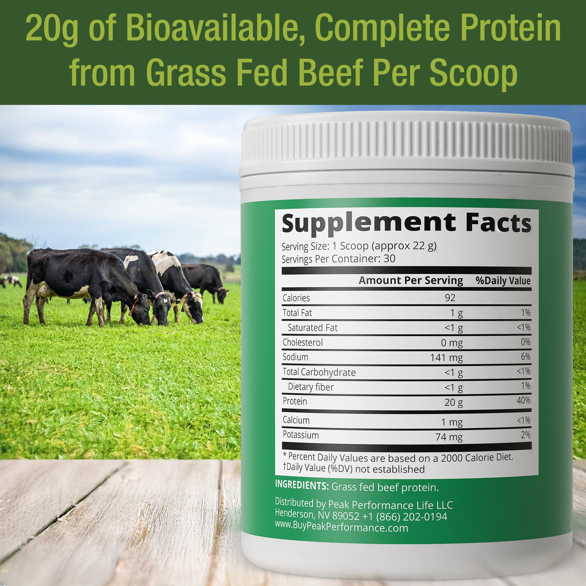 Grass Fed Beef Protein Powder (Unflavored) - Peak Performance