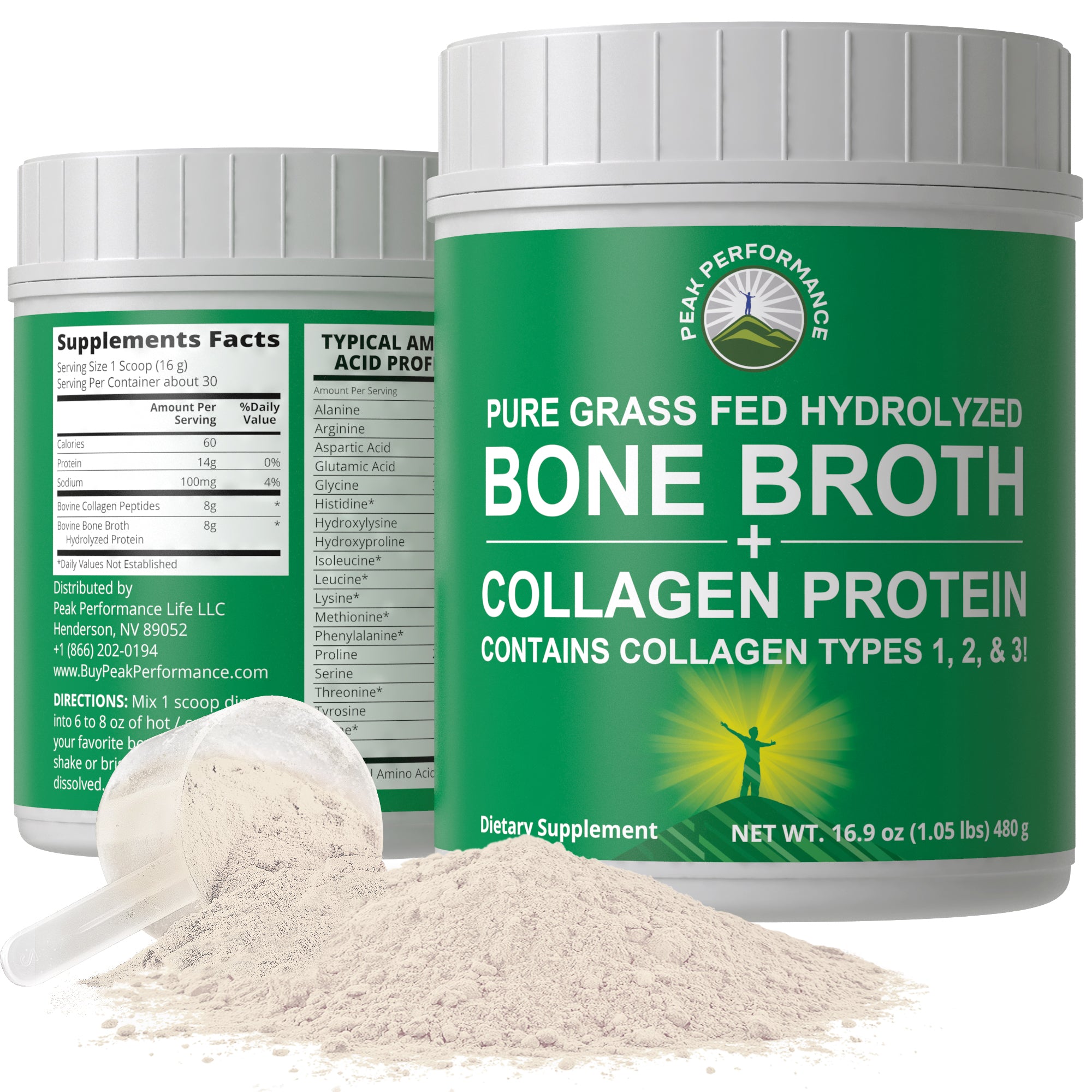 Hydrolyzed Grass-Fed Bone Broth + Collagen Protein Peptides Powder