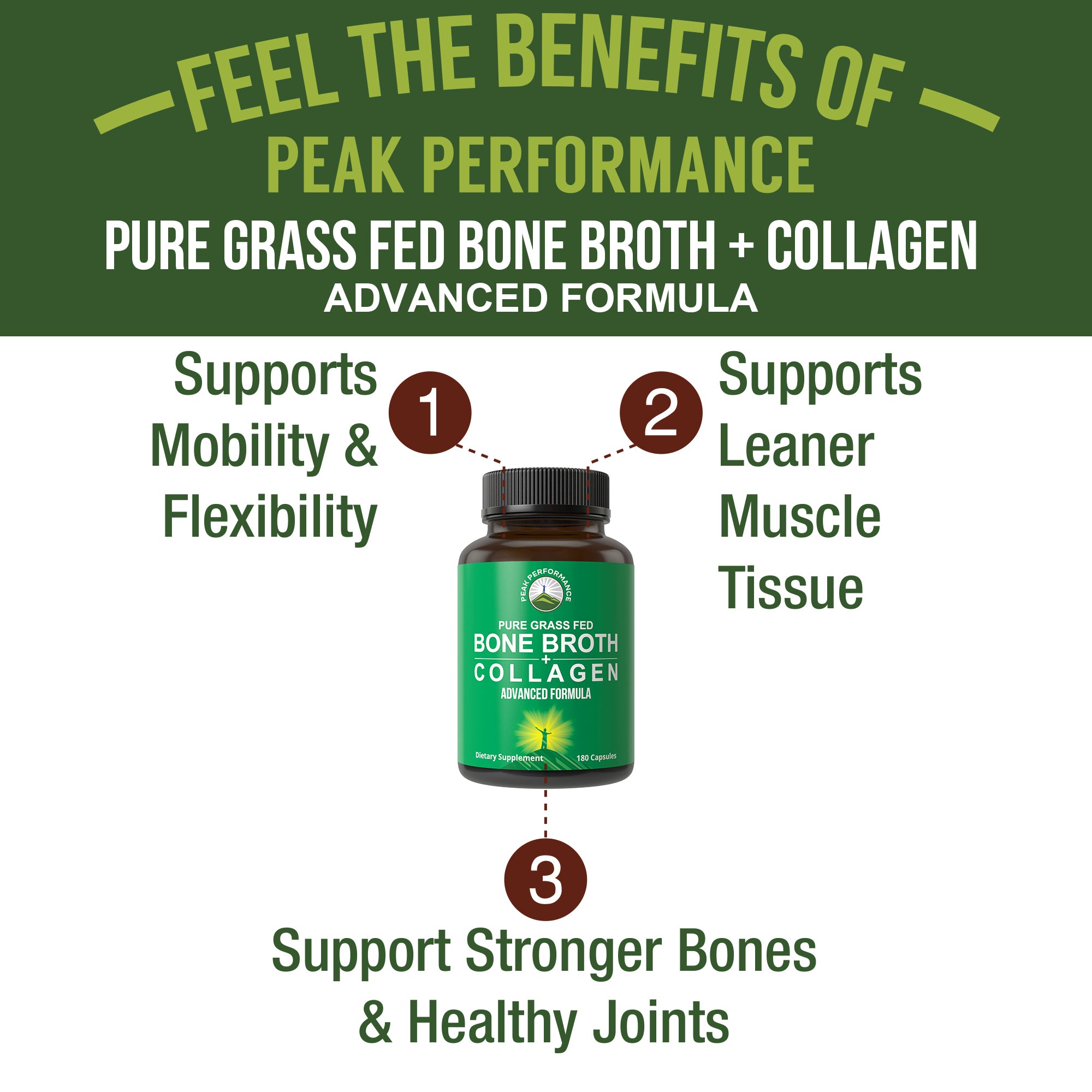 Grass Fed Bone Broth Collagen Capsules Peak Performance