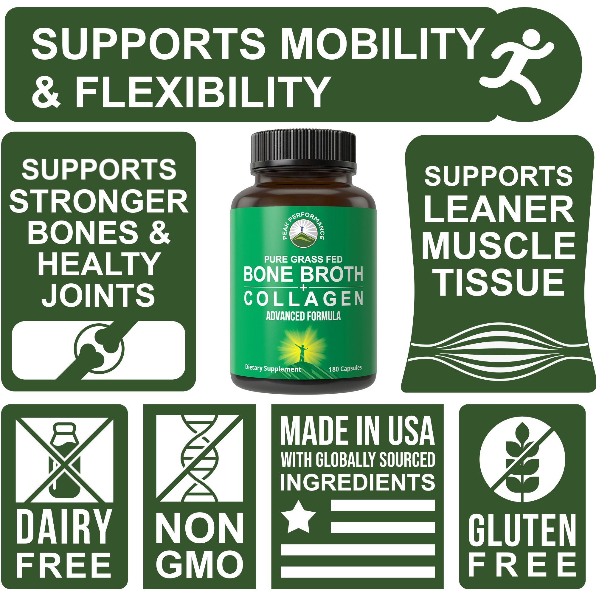 Grass Fed Bone Broth Collagen Capsules Peak Performance