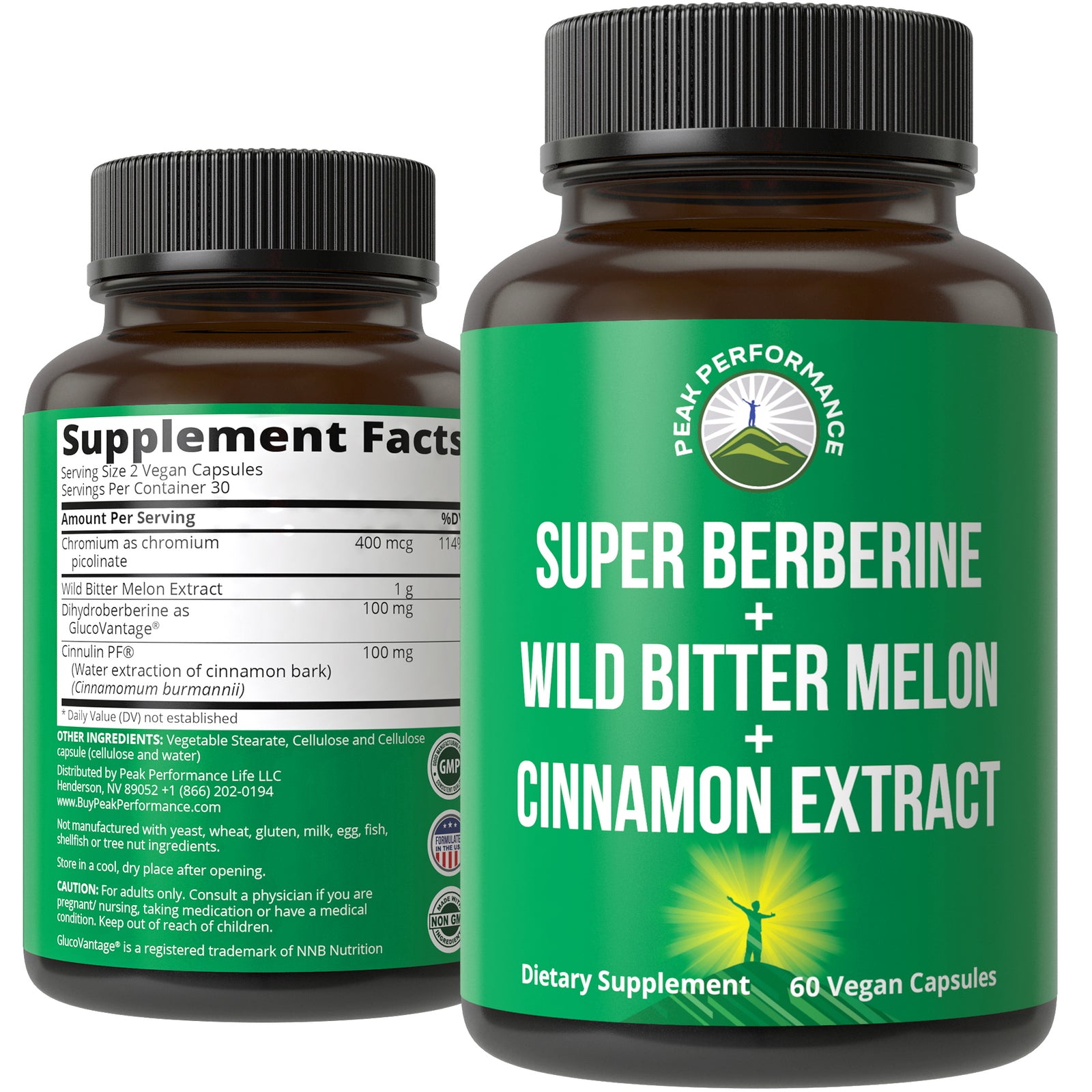 4-In-1 Glucovantage Super Berberine + Wild Bitter Melon + Chromium + Cinnulin (Cinnamon Extract)