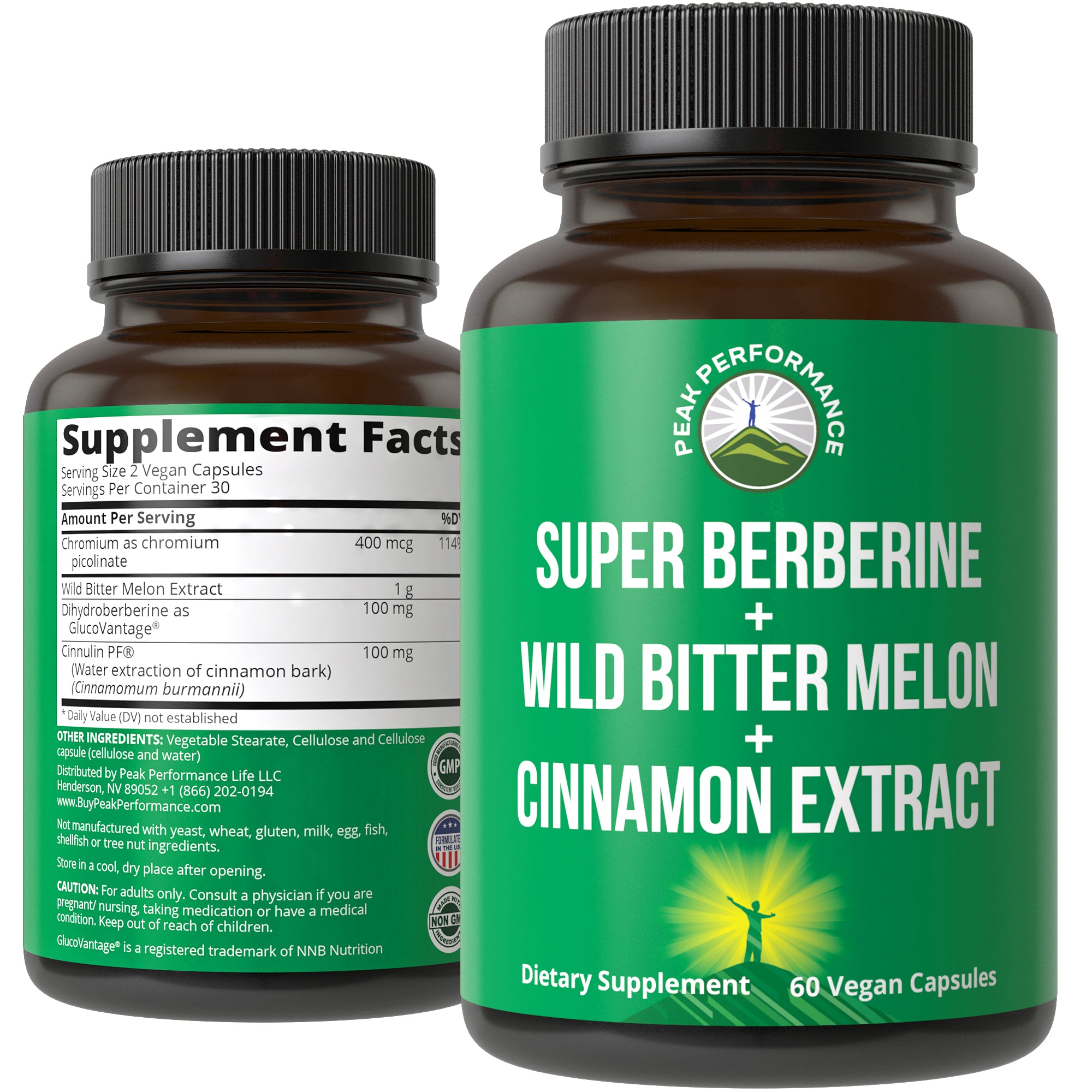 4-In-1 Glucovantage Super Berberine + Wild Bitter Melon + Chromium + Cinnulin (Cinnamon Extract)