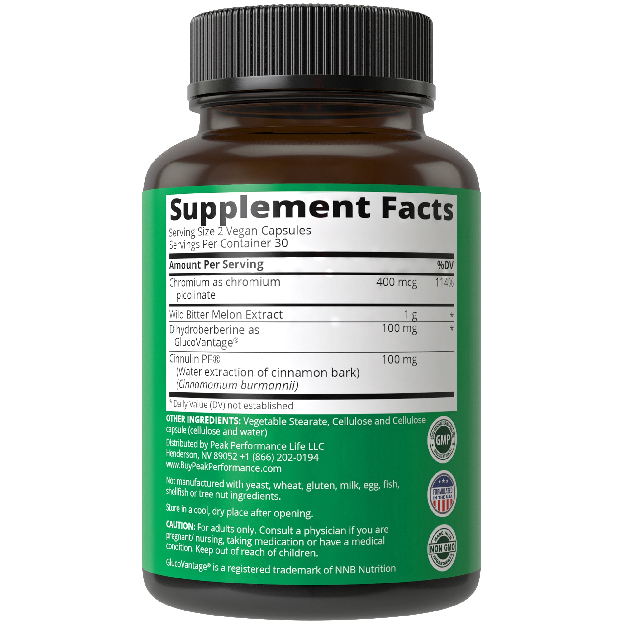 4-In-1 Glucovantage Super Berberine + Wild Bitter Melon + Chromium + Cinnulin (Cinnamon Extract)