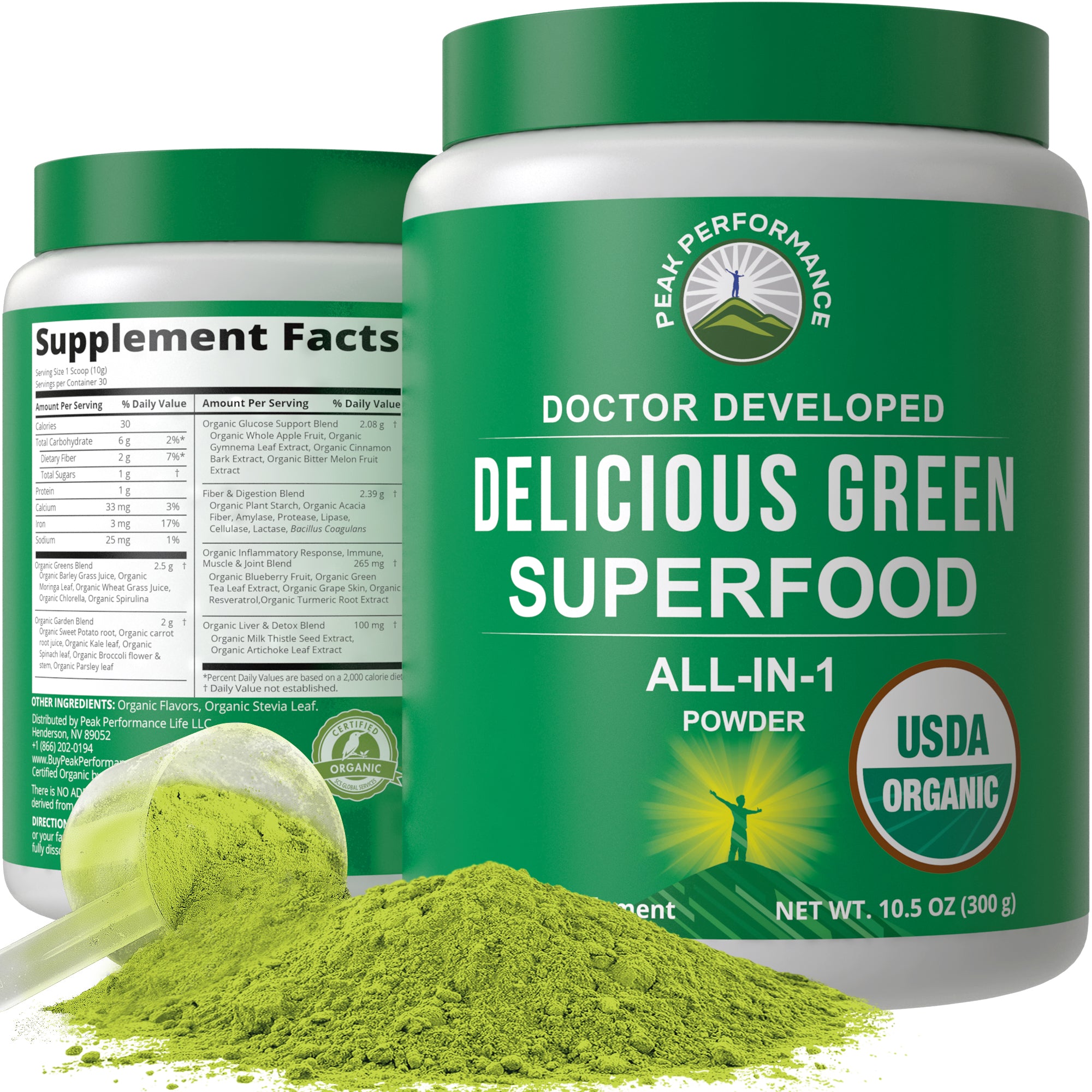 Organic Delicious Greens Superfood Powder - Peak Performance