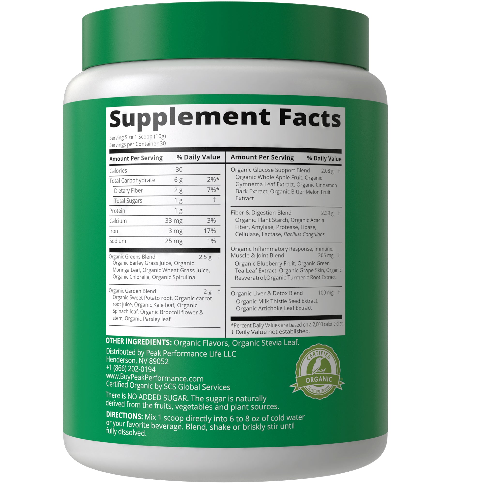 Organic Delicious Greens Superfood Powder - Peak Performance