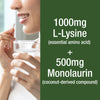 Peak Performance L Lysine 1000mg + Monolaurin 500mg Supplement for Immune Support - High Potency L-Lysine for Lips, Skin, & Health - 2-in-1 Bioavailable Supplements for Men and Women - 60 Capsules