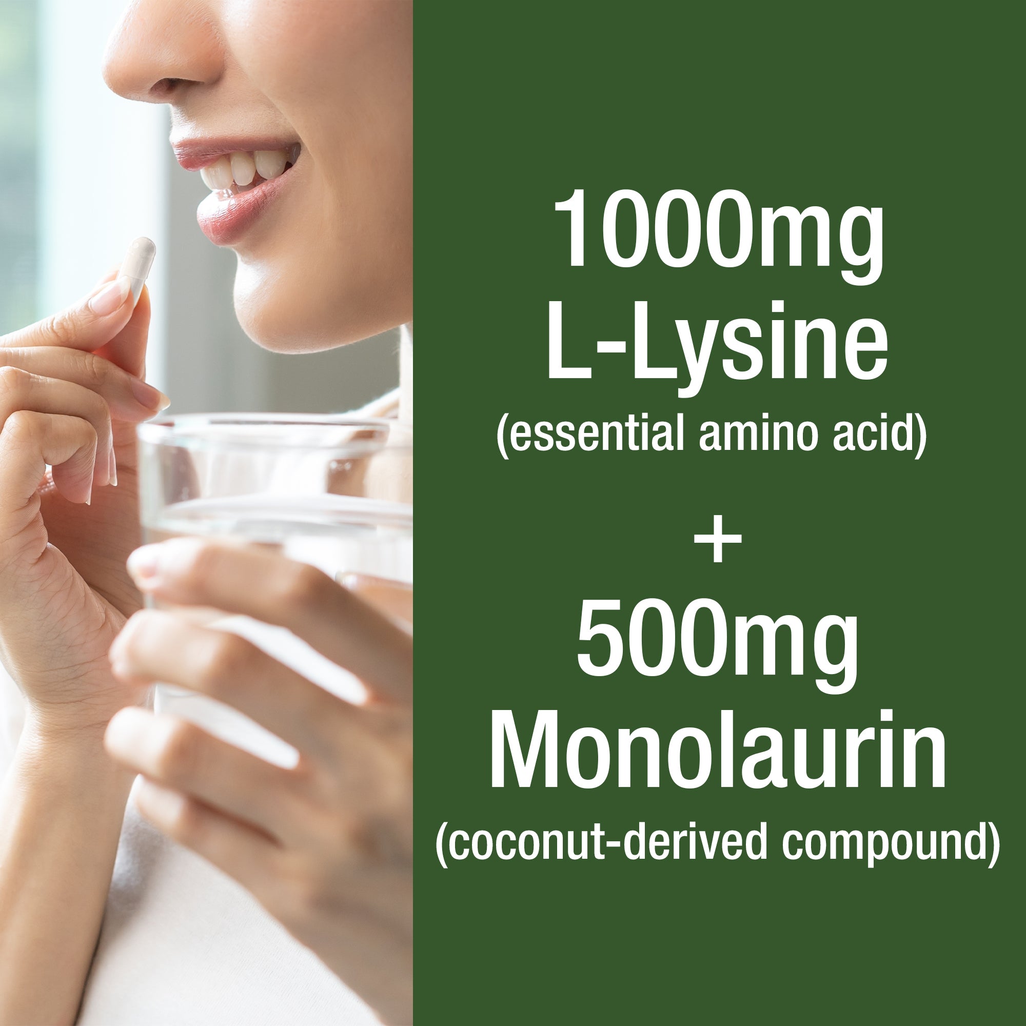 Peak Performance L Lysine 1000mg + Monolaurin 500mg Supplement for Immune Support - High Potency L-Lysine for Lips, Skin, & Health - 2-in-1 Bioavailable Supplements for Men and Women - 60 Capsules