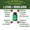 Peak Performance L Lysine 1000mg + Monolaurin 500mg Supplement for Immune Support - High Potency L-Lysine for Lips, Skin, & Health - 2-in-1 Bioavailable Supplements for Men and Women - 60 Capsules