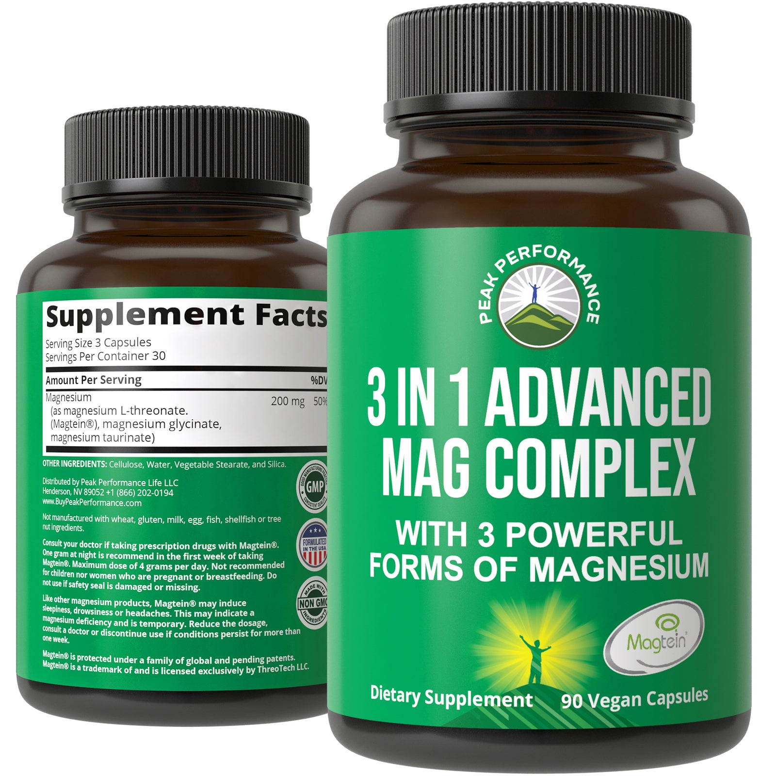 3 in 1 Advanced Magtein Magnesium Complex Capsules with Clinically Tested Magnesium L-Threonate, Glycinate & Taurinate. High Absorption & Bioavailability. Support Brain, Focus & Memory. 90 Vegan Pills