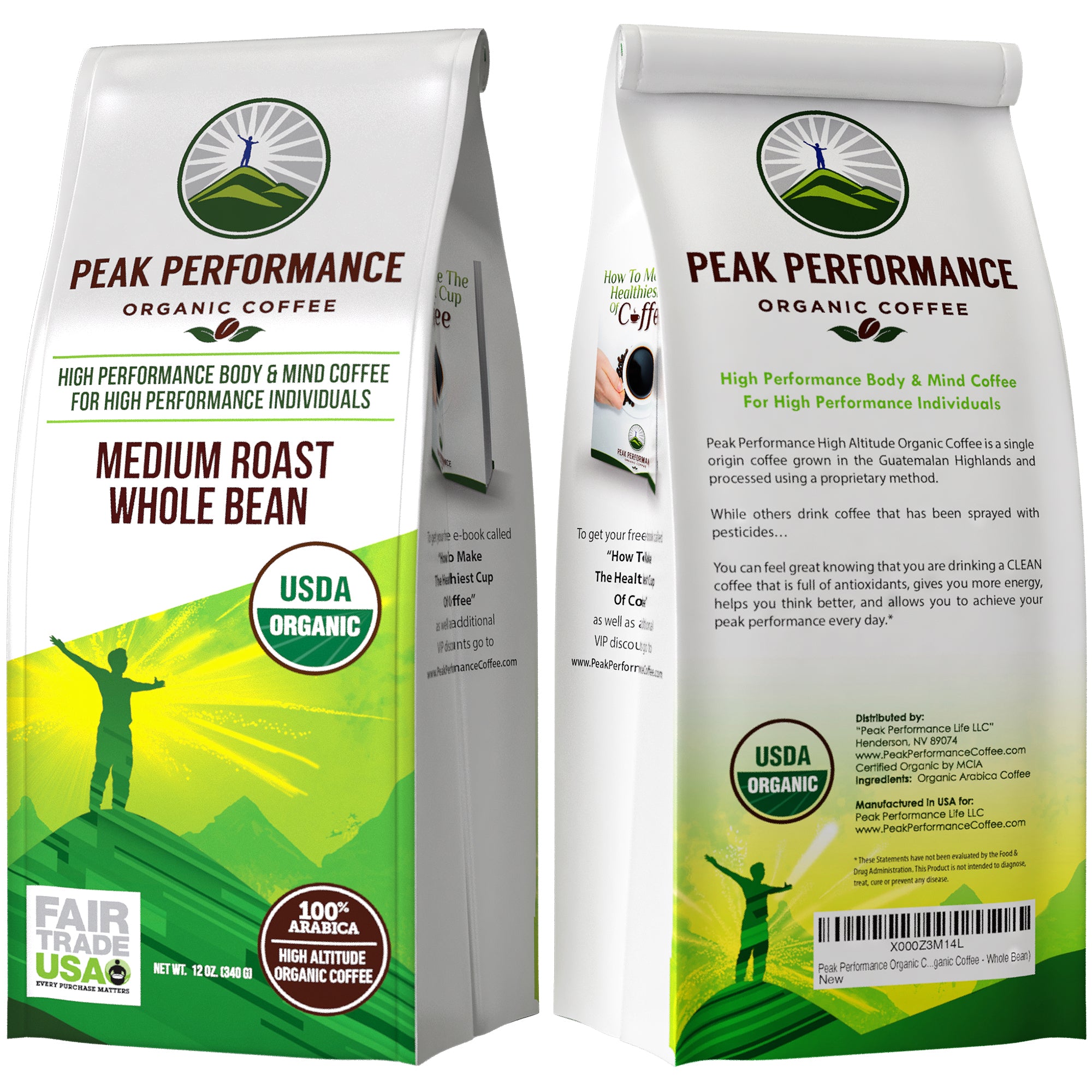 Peak Performance High Altitude Organic Coffee - Fair Trade, Low Acid,