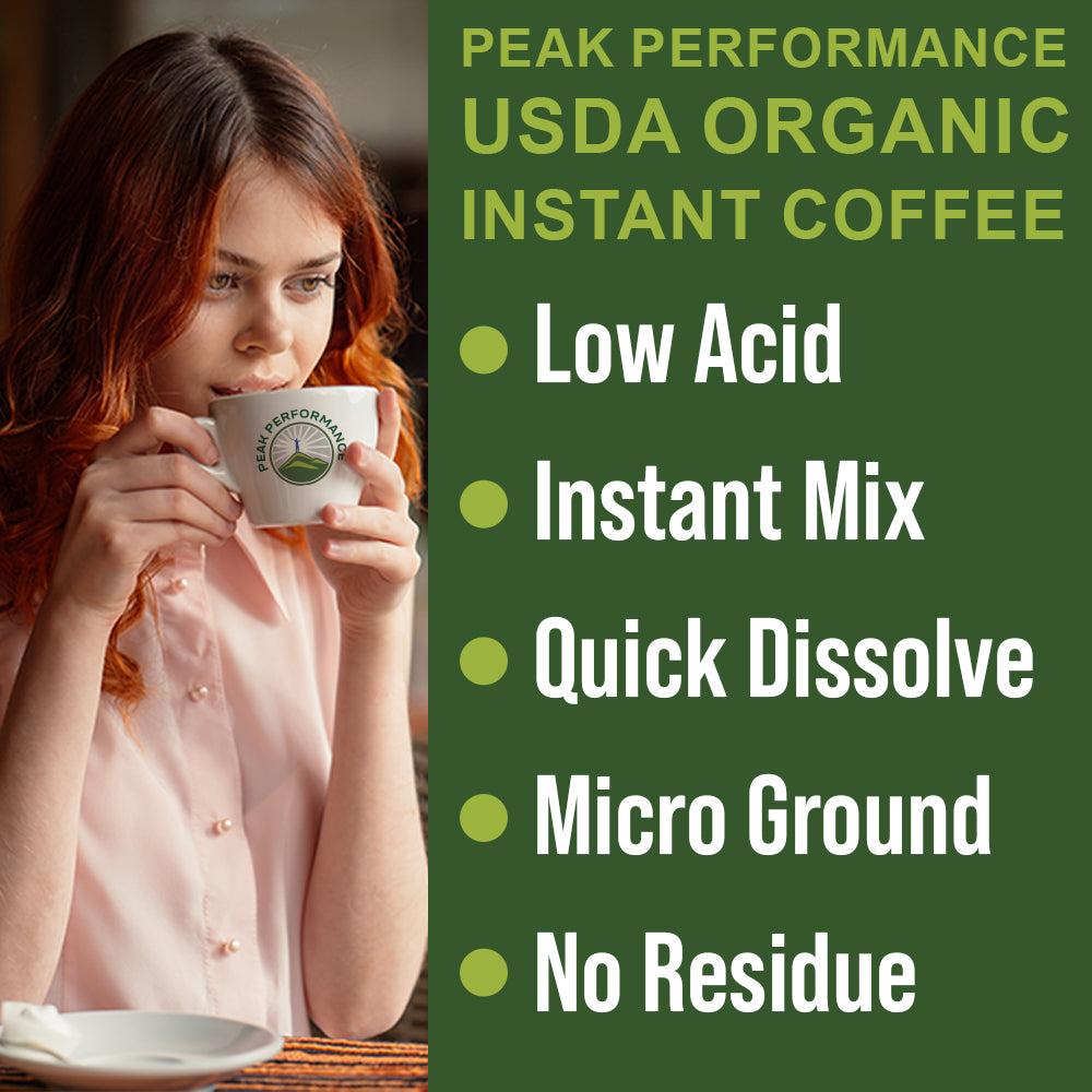 USDA Organic Instant Coffee. Low Acid, Gentle on Stomach, Smooth Taste | Gentle on Stomach without Jitters. Quick Dissolve Micro Ground, Fair Trade, Single Origin, Low Acid Instant Organic Coffee