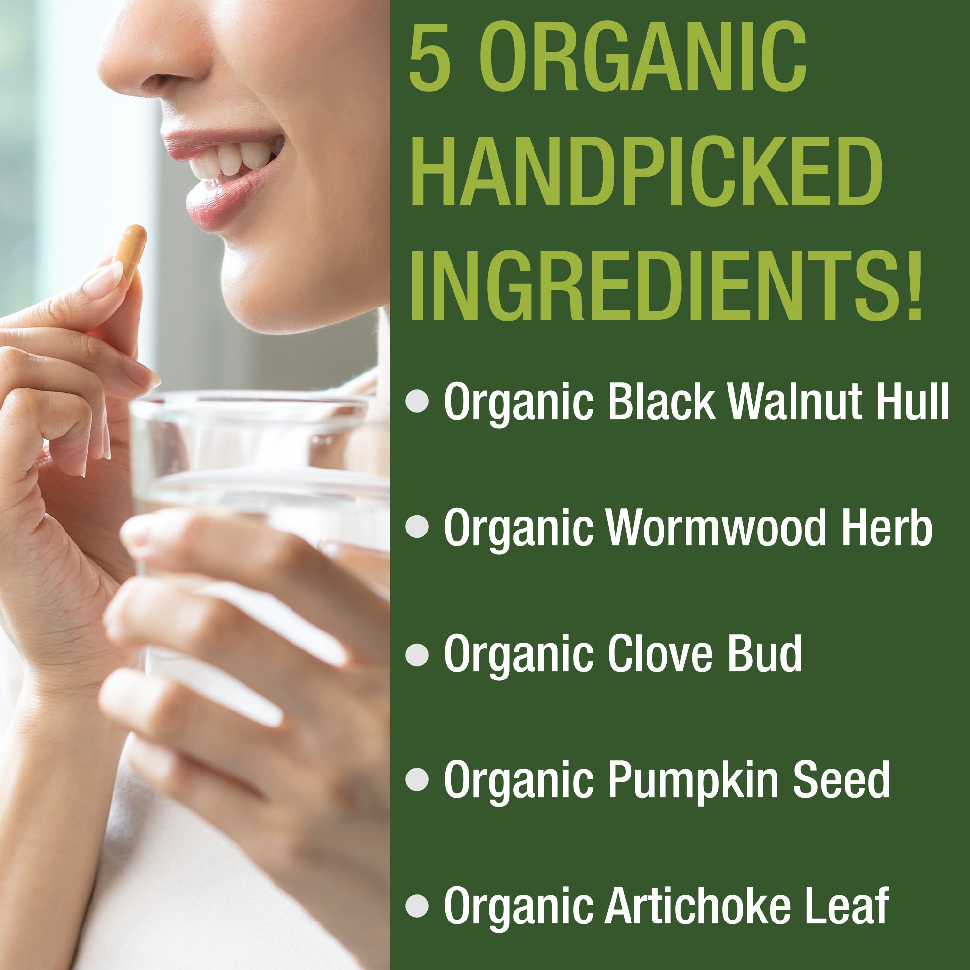 USDA Organic Wormwood, Black Walnut, Clove Detox & Cleanse Capsules