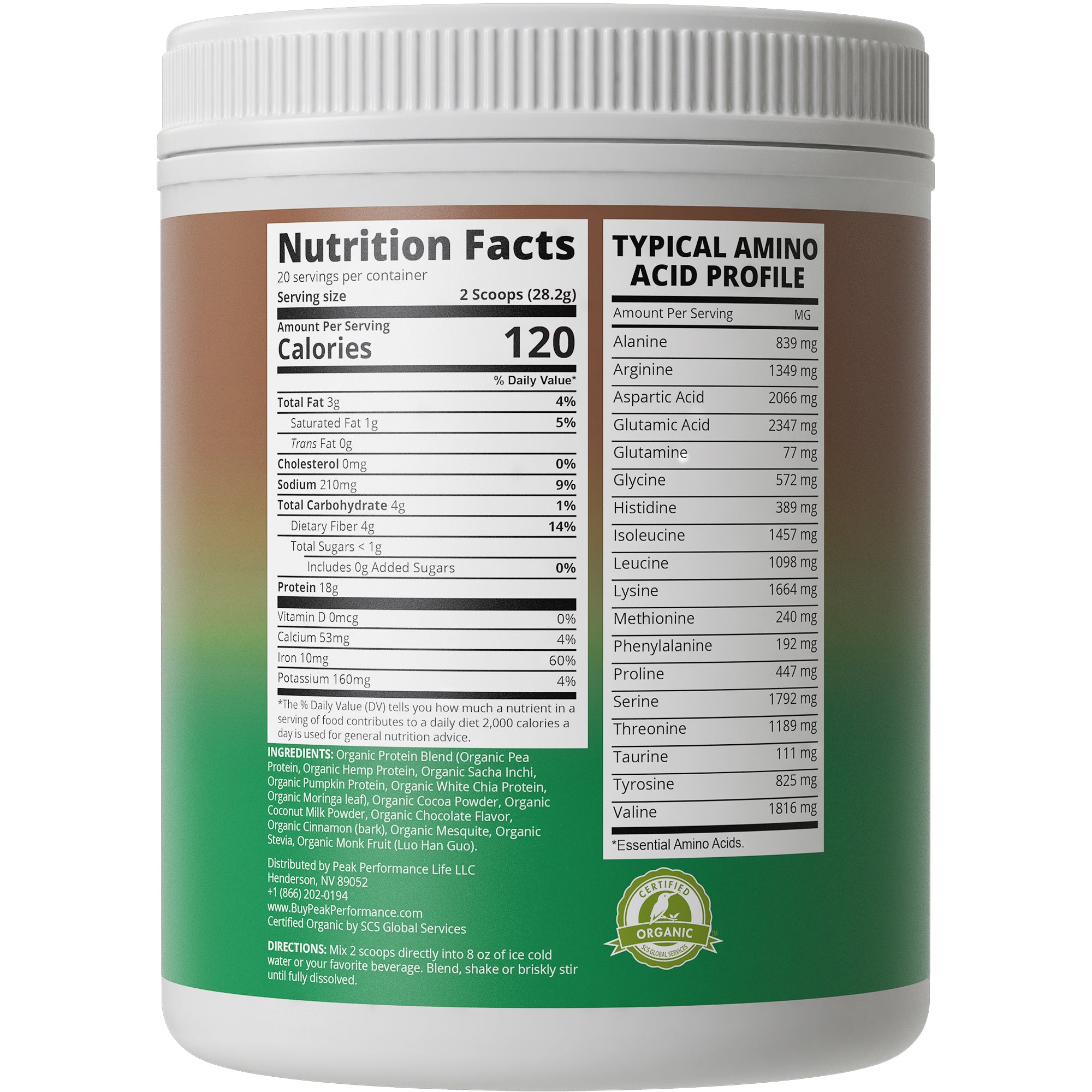 Organic Plant Based Grain-Free Protein Powder (Chocolate Flavor)