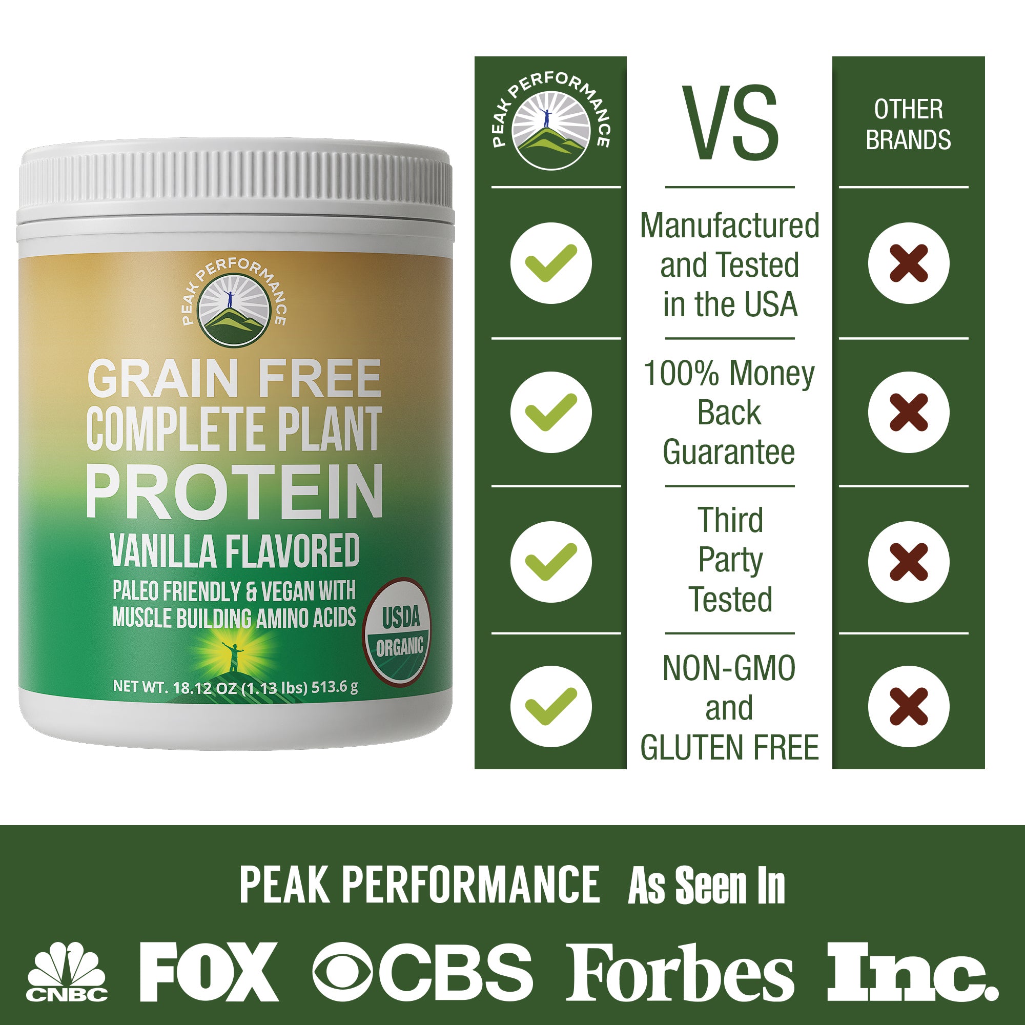Organic Plant Based Grain-Free Protein Powder (Vanilla Flavor)