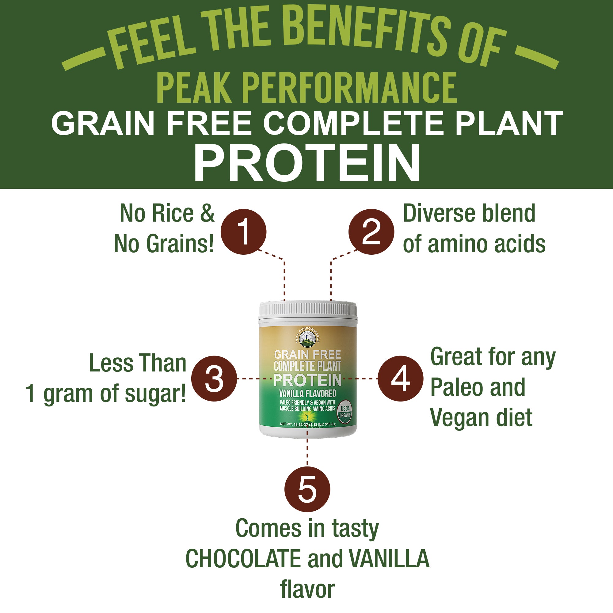 Organic Plant Based Grain-Free Protein Powder (Vanilla Flavor)