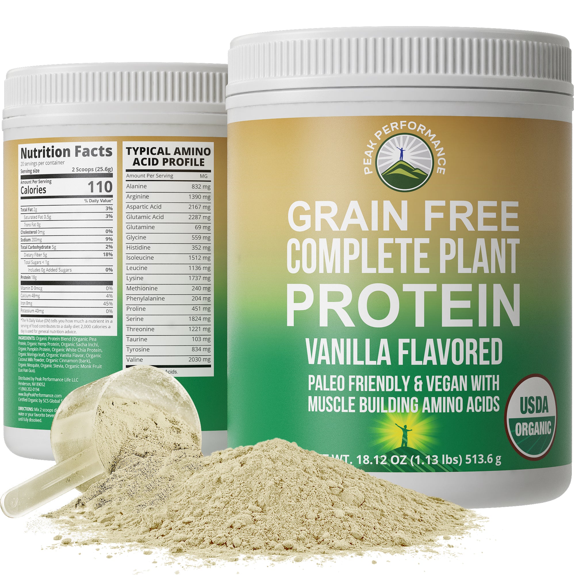 Organic Plant Based Grain-Free Protein Powder (Vanilla Flavor)