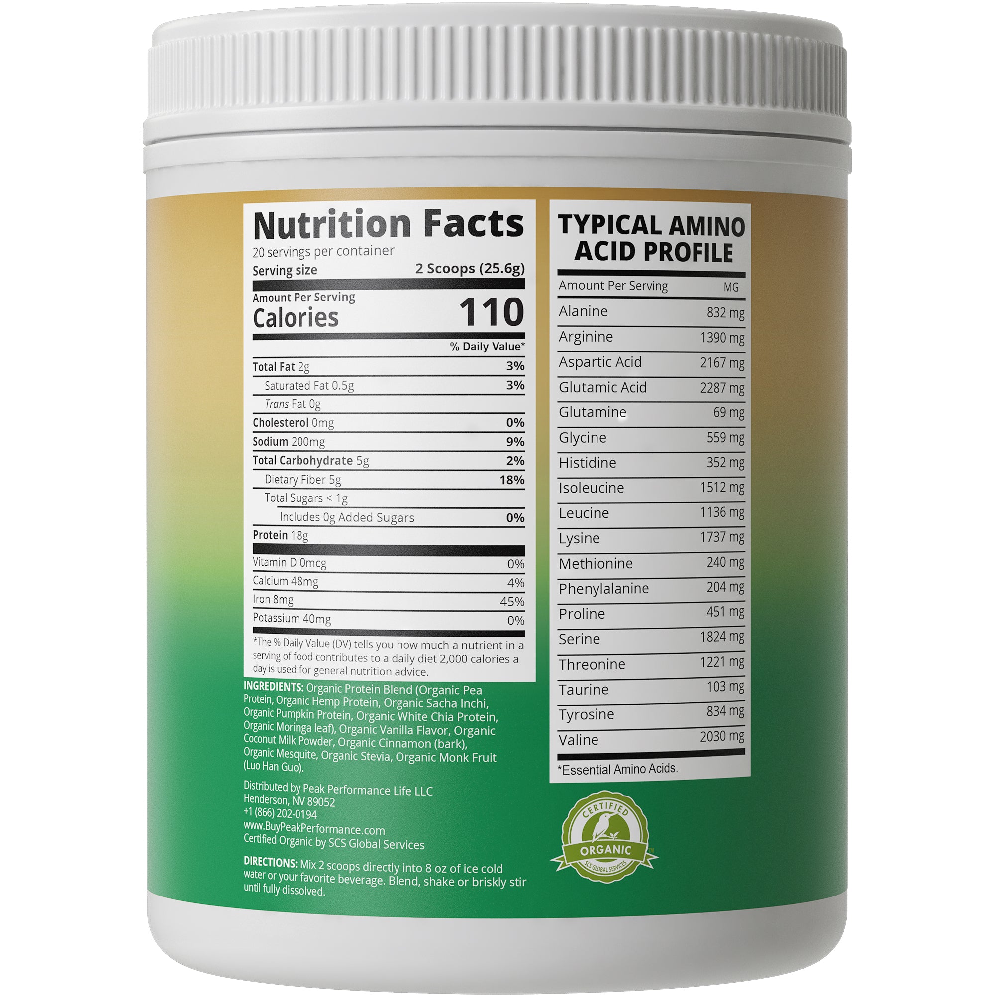 Organic Plant Based Grain-Free Protein Powder (Vanilla Flavor)