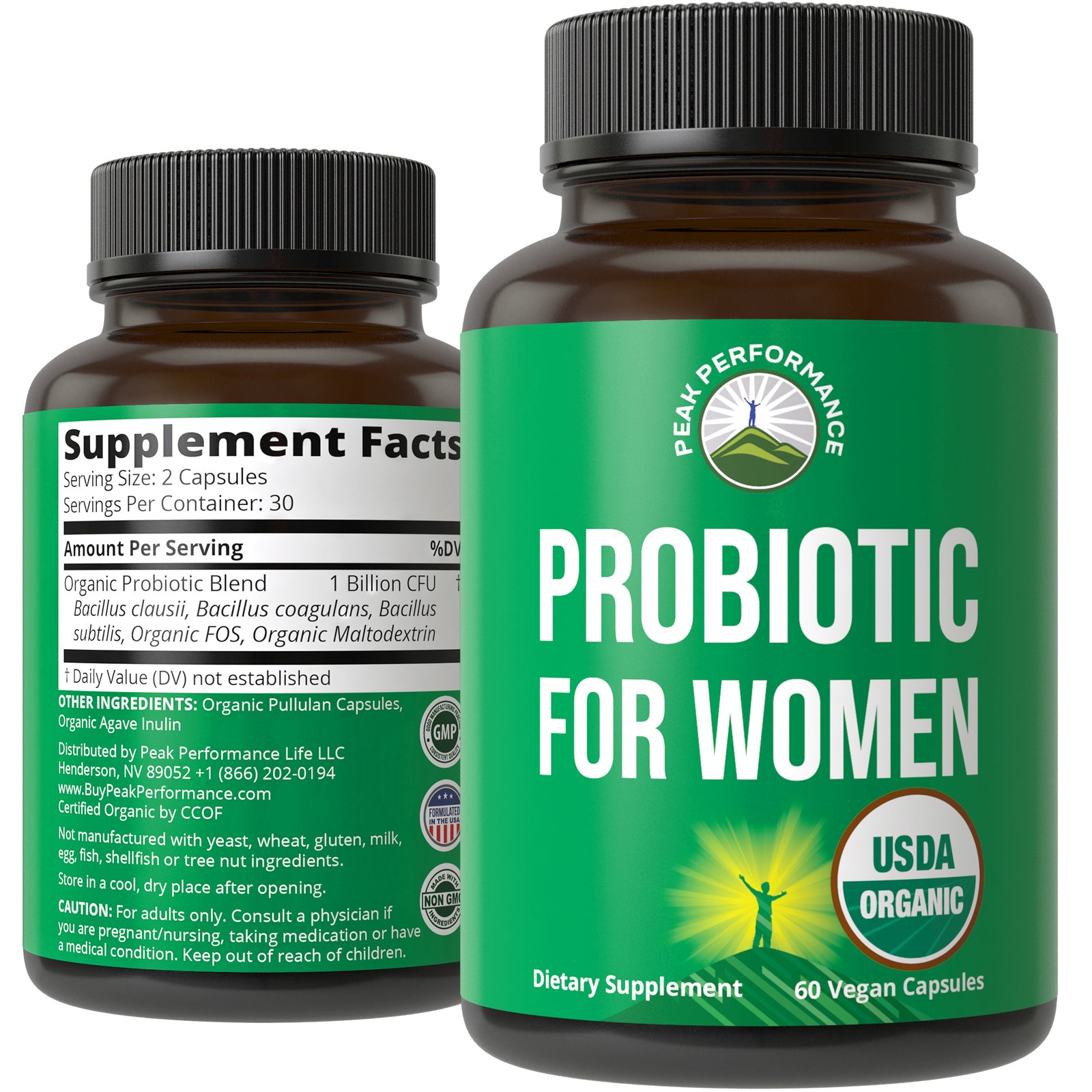 USDA Organic Probiotics for Women. 4-in-1 Womens Probiotic Capsules | With Bacillus Coagulans, Bacillus Subtilis, and Organic FOS Fiber for Female Bloating, Digestive, and Gut Support