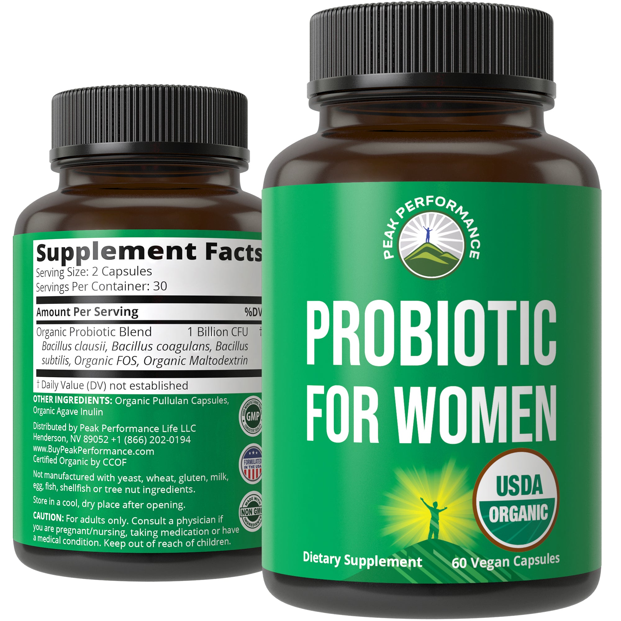 USDA Organic Probiotics for Women. 4-in-1 Womens Probiotic Capsules | With Bacillus Coagulans, Bacillus Subtilis, and Organic FOS Fiber for Female Bloating, Digestive, and Gut Support