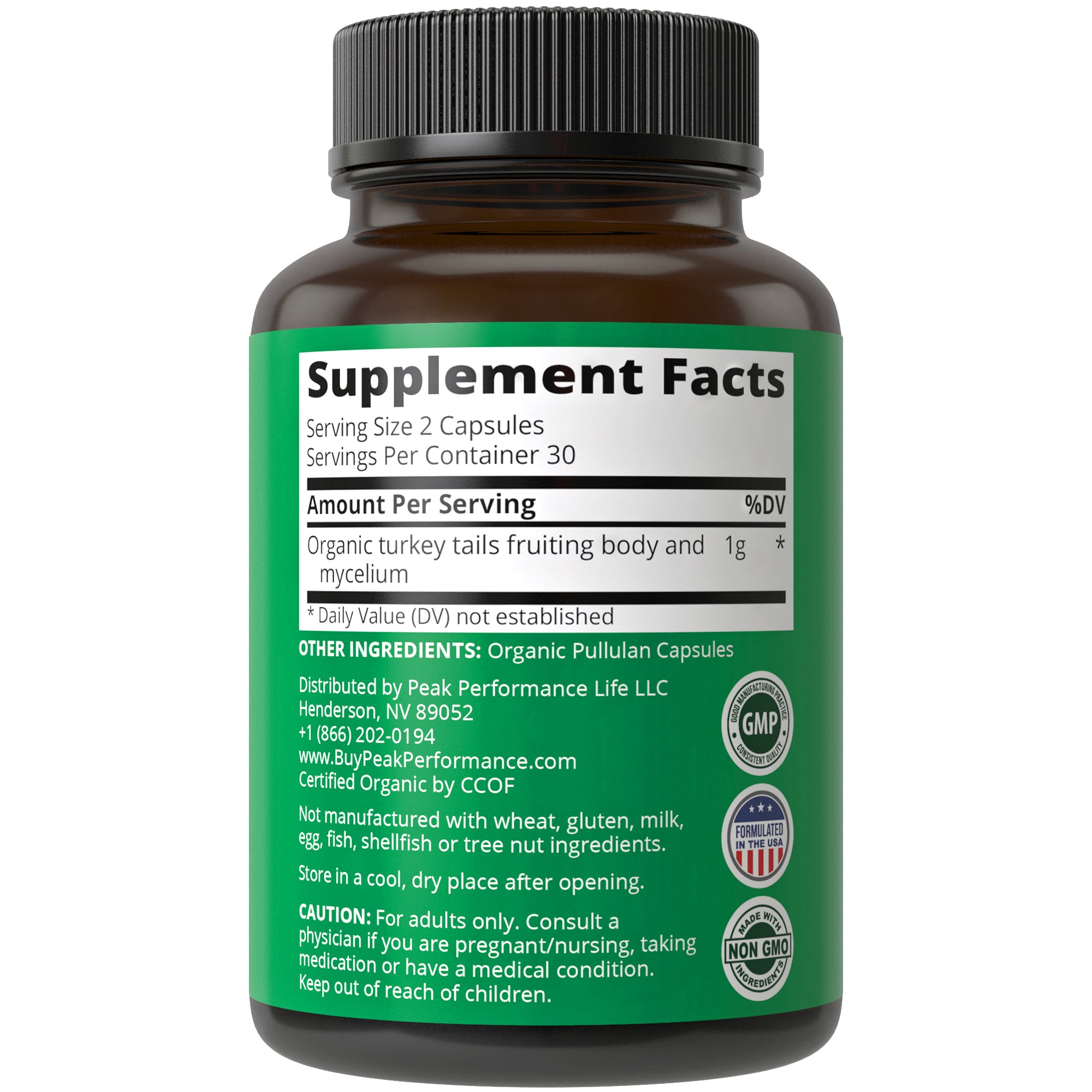 Organic Turkey Tail Mushroom Capsules (USA Grown)