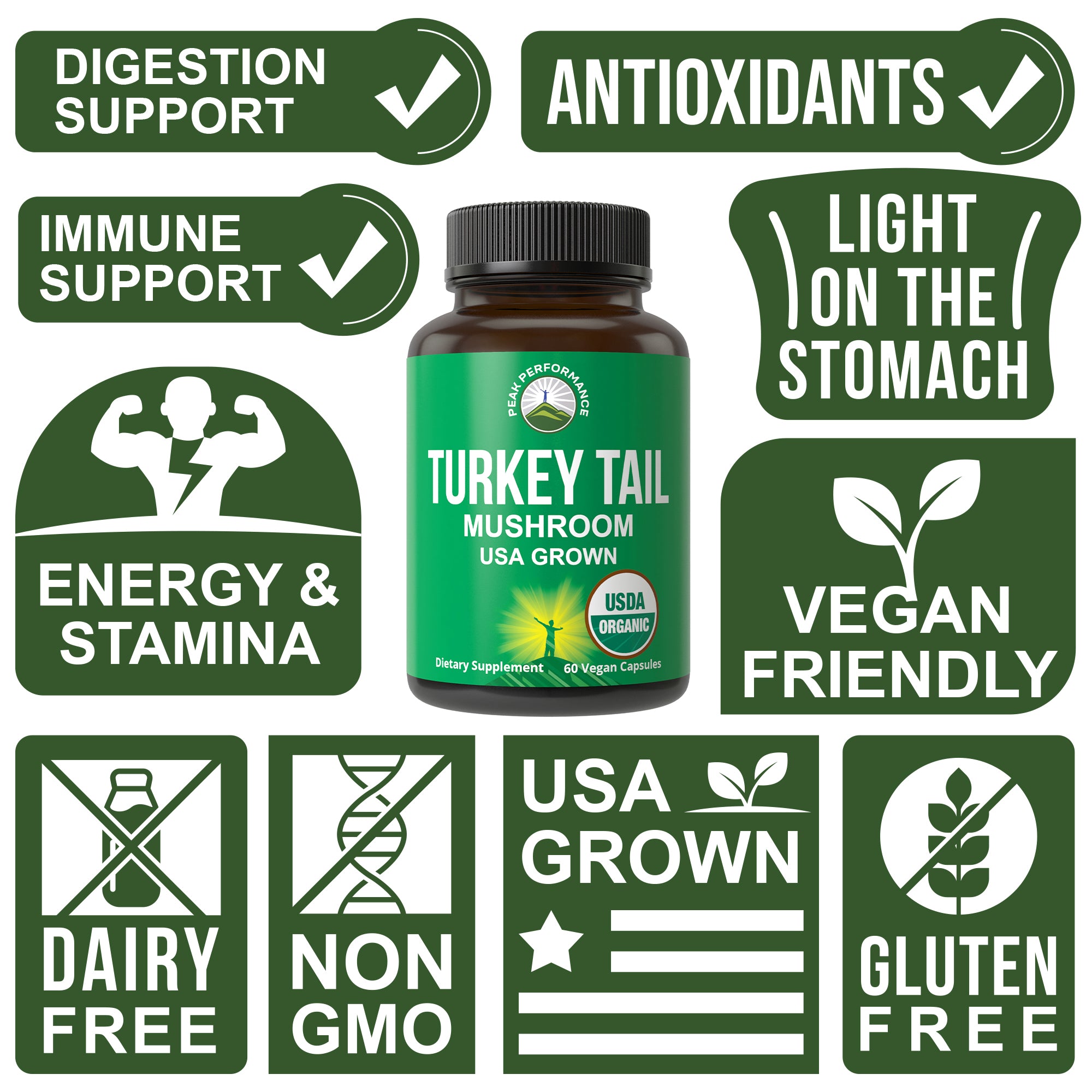 Organic Turkey Tail Mushroom Capsules (USA Grown)