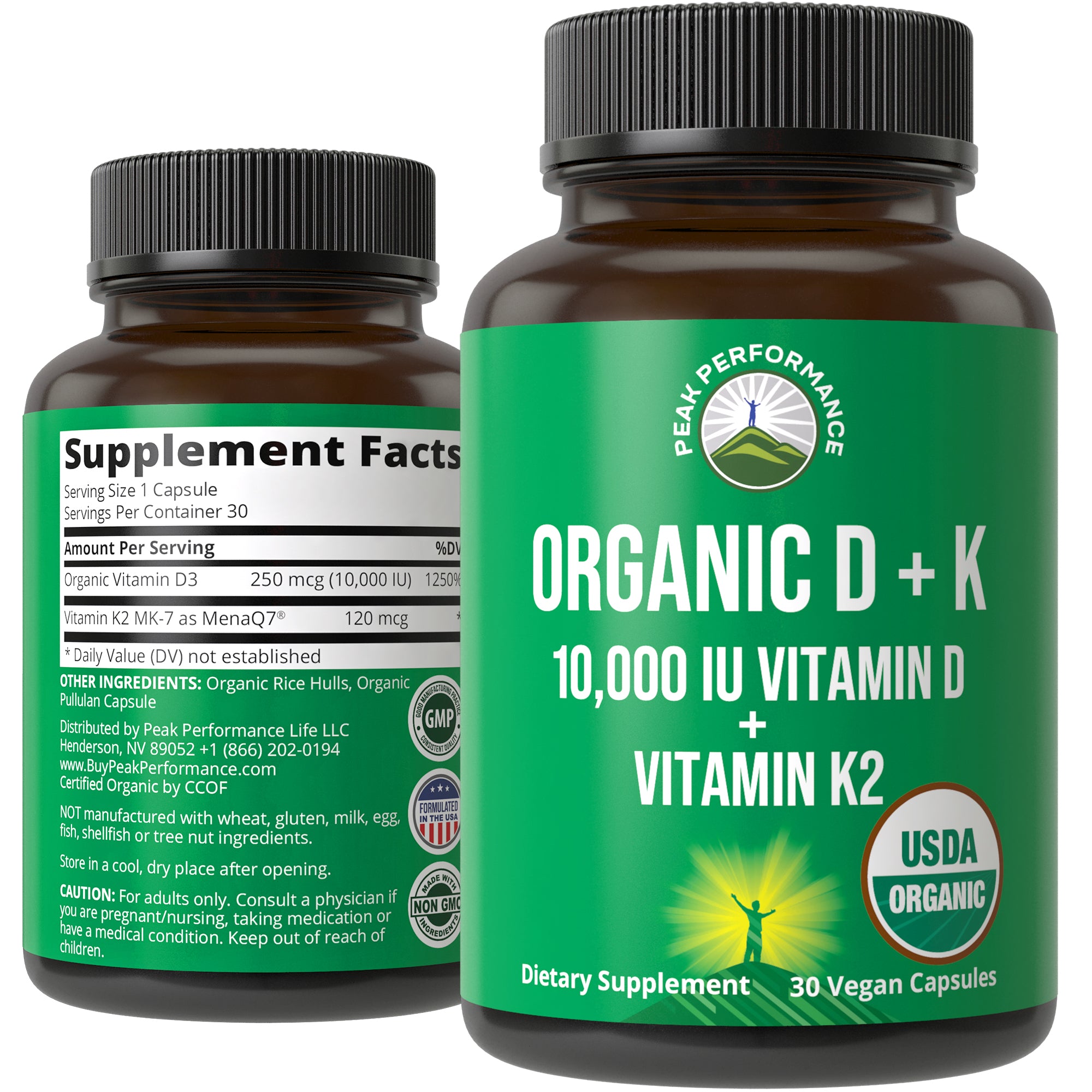 USDA Organic Vitamin D3 10000 IU + K2 MK-7 with Clinically Studied MenaQ7