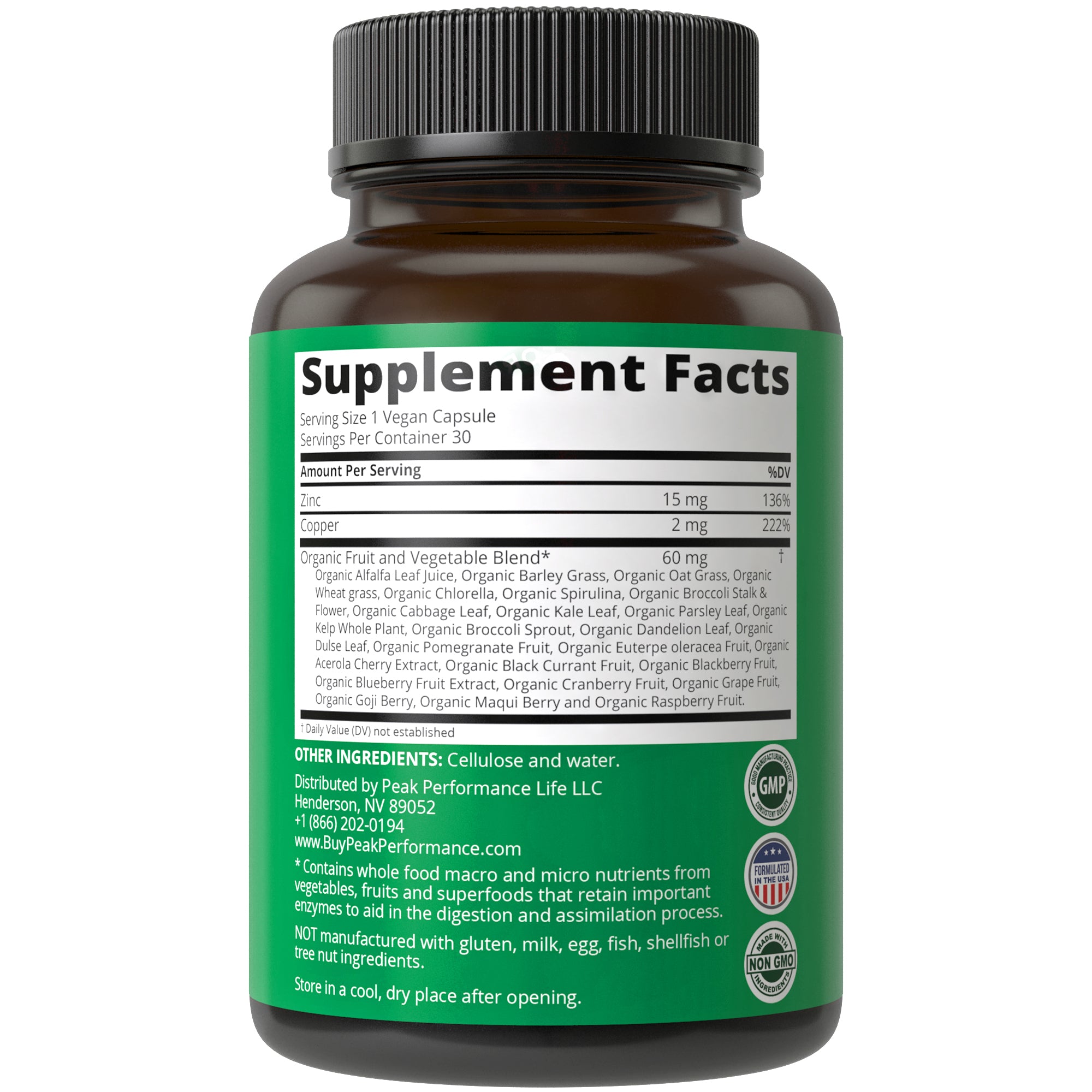 Zinc with Copper + Whole Food Blend of 25 Vegetables and Fruits